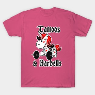 Tattoos and barbells, barbell unicorn, gym girl T-Shirt